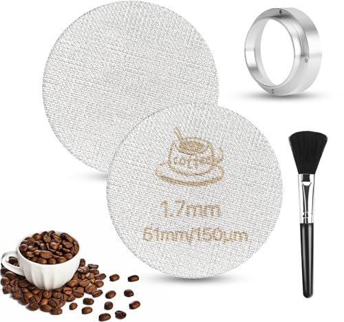 2 Stück Puck Screen 51mm, Espresso Sieb für Siebträger, 1.7mm Dicke, 150 μm, Espresso Zubehör mit 2 Siebträger Sieb,1 Pulverring 1 Bürste, Zubehör Siebträgermaschine Wiederverwendbare Edlstahl