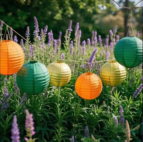 Hochzeitsfeierdeko Papierlampion Dunkelgrün,Gold,Hellbraun,Orange,weiß,15 Stück hängende Papierlaternen für deko gartenparty,deko eukalyptus,hochzeitsdeko,Brautdusche Partydekor