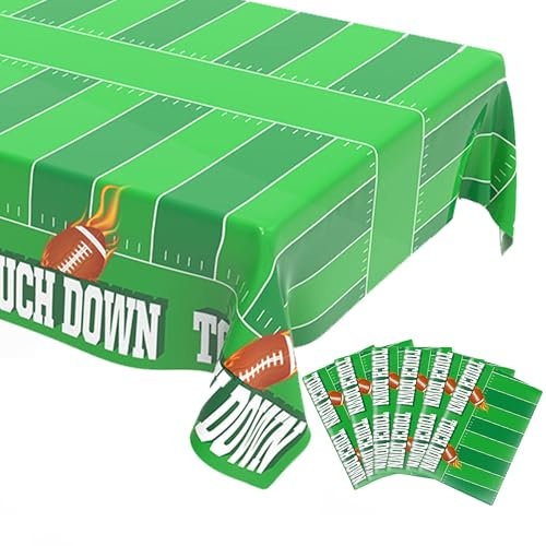6 Pack Football Tablecloth, Football Games Table Cover, Super Bowl Party Table Cloth, Football Party Decorations, Football Party Supplies, Disposable Plastic Football Tailgate Themed - 54 X 108Inch