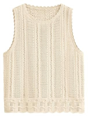 KIRUNDO Beach Vacation Clothes for Women Spring Summer Crochet Sweater Vest Tank Tops Cover Ups Resort Cruise Outfits 2026(Apricot, Small)