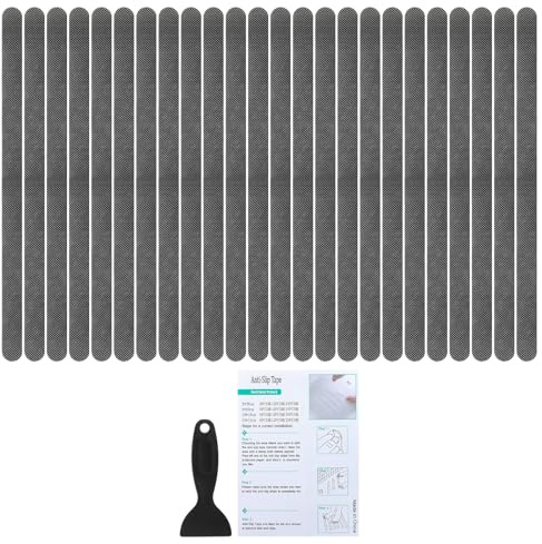 PATIKIL Adesivi Antiscivolo per Vasca 14.96x0.79 Pollici, 24Pz Adesivi Antiscivolo per Pavimento Doccia con Decalcomanie Adesive Raschietto per Vasca Doccia Pavimento Scalinata, Grigio