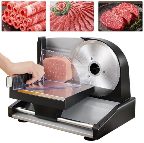 Electric Meat Slicer for Commercial/Home Use | Removable 7.5'' Stainless Steel Removable Blade & Food Carriage | 1~15mm Thickness Adjustment | Food Slicer for Meat, Cheese, Bread, Vegetables