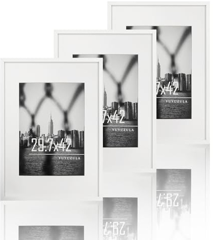 VUVUZULA Bilderrahmen A3 Weiss 30x42cm 3er Set Fotorahmen Rahmen DIN A3 mit Passepartout Urkunden Posterrahmen