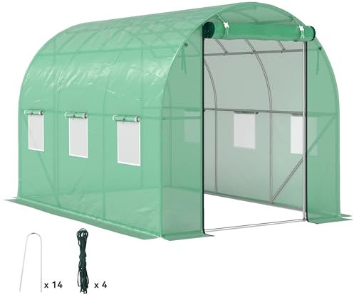 Outsunny Serre de Jardin 6 m², Serre Tunnel de Jardin 3 x 2 x 2 m avec Porte Enroulable et 6 fenêtres en Maille, Serre en Acier galvanisé et PE Haute densité 170 g/m², résistante aux UV, Vert