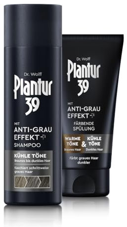 Plantur 39 Anti-Grau Effekt - Set aus Shampoo 200 ml und färbender Spülung 150 ml - Für kühle Töne und dunkles Haar - Kaschiert schrittweise graues Haar und färbt dunkler