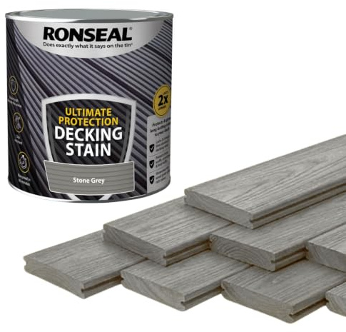 AOC24 - Decking Stain Paint Stone Grey 2.5L - Slip Resistant Ultimate Protection - Use On Exterior Hard/Wood Softwood Paint - Protects from Scuffs, Scratches and Foot Traffic