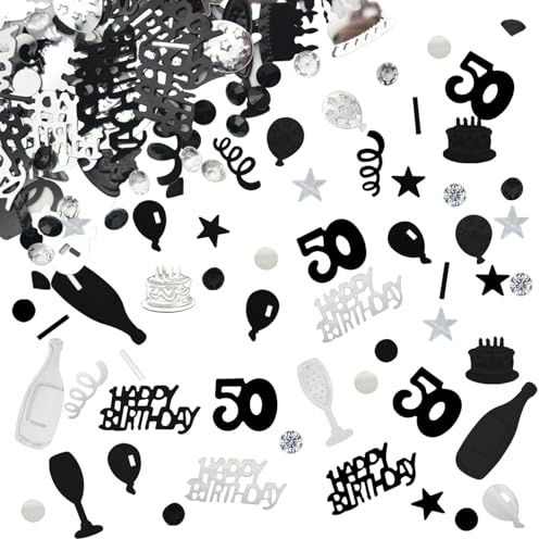 50 Konfetti Deko Geburtstag 50 Geburtstagsdekoration Tischdeko Geburtstag dekoration Confetti 50. Streudeko Schwarz Silber Frauen Männer