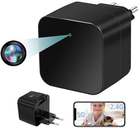 1080P HD dold spionkamera, spionkamera, 5G och 2.4G USB-laddare, diskret trådlös videokamera med rörelsedetektering för hem, arbete etc.