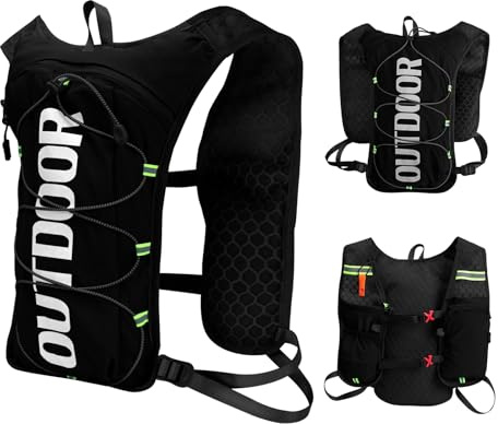 Running Hydration Vest Backpack Lightweight Running Vest Women mens Compatible with 1.5L Water Bladder Reflective Hydration Backpack for Cycling Hiking Marathon (Black, One Size)