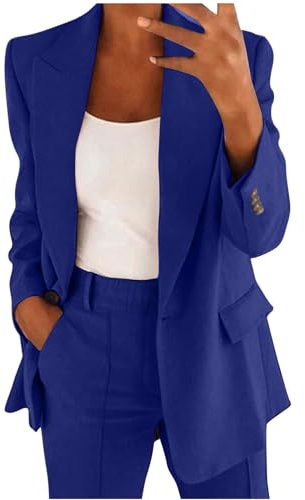 Generisch 2025 Women's Two Piece Lapel Suit Set, Office, Business, Long Sleeve, Button Formal Jacket, Trousers Suit, Thin Loose Trousers, Jacket, Suit, Trouser Suit, One-Piece Women's Elegant, blue, M