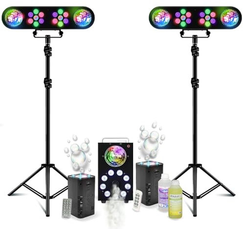 MOOVING LIGHT & SOUND - Pack Lumière 2 Portiques DJ Mooving LEDBAR-ASTRO-RC - Machine Fumée LED FOGGY-ASTRO - 2 Machines Bulles LED BUBBLE-DREAM