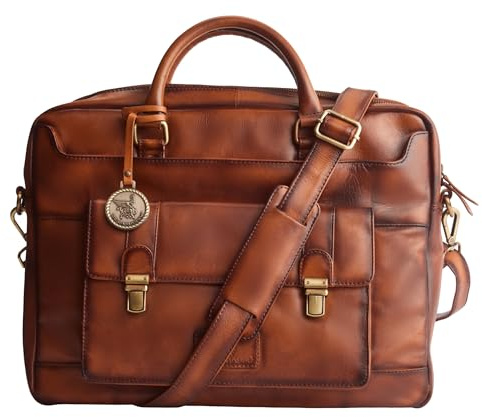 DE LAMASSU® Winston Luxus Laptoptasche 100% Echtleder – Business Unisex Schultertasche – Laptopfach bis 16 Zoll – Robuste Reißverschlüsse – Für Arbeit, Reisen, Studium, Alltag (Hellbraun)