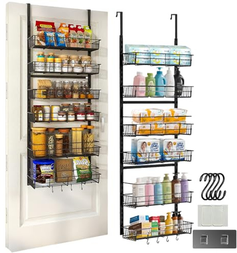 SHHZHIFAN 6-Tier Over Door Pantry Storage, Kitchen Hanging Storage with Adjustable Baskets, Back of Door Organization, Spice Rack for Kitchen, Bathroom, Pantry Organizer