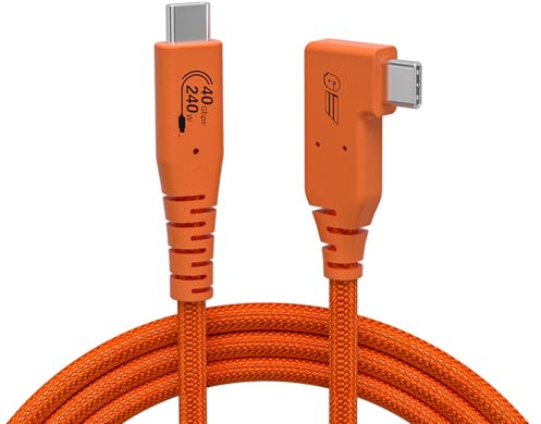 USB C Tethering Cable 10FT, Right Angle USB 4 Video Cable with PD 240W, 8K@60Hz 40Gbps Link Cord for Fast Transfer and Connection Between Camera and Computer-Sony/Canon/Nikon/MacBook (Orange)