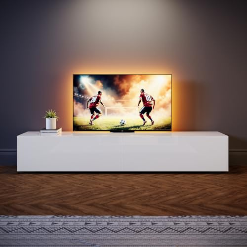 SONNI Lowboard, 180x40x30cm, Hängend/Stehend, Mit 2 Klapptürfach, Weiß | TV-Schrank Hochglanz für Fernseher bis zu 65 Zoll, Fernsehtisch Griffloses Design, TV-Regal für Wohnzimmer, Schlafzimmer