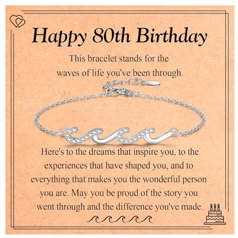 EYQV 80th Birthday Gifts for Women, Wave Charm Bracelet, 80th Birthday Gifts for Friend Mum Grandma Sister