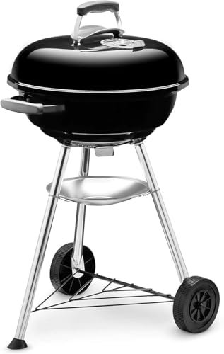 Compact Kettle BBQ a carbone, sup. cottura Ø 47 cm, barbecue con coperchio e caldaia smaltati in porcellana, supporto a tre gambe e ruote, sup. cottura cromata - Nero