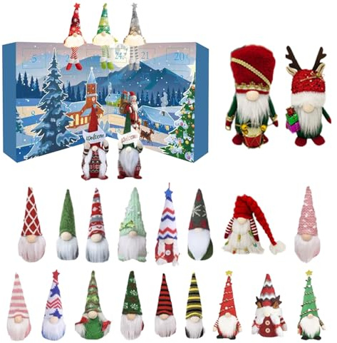 Calendrier de L Avent Gnome de Noël 2025, Calendrier Compte À Rebours Nains de Noël 24 Jours avec Poupées de Lutin À Collectionner, Figurines Suspendre Pour Décor De Vacances de Noële