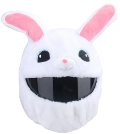 Funda Casco Moto Halloween, Cubierta de Casco de Motocicleta de Felpa de Calabaza/Conejo/Gato Negro/Diablillo, Divertida Funda para Casco de Moto, Accesorios para Cascos Completos (Conejo - Blanco)