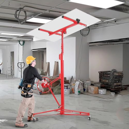 XXL Plattenheber, Trockenbau Montagehilfe bis 68 kg mit 360°Räder, Höhe 140-335cm, 1-Mann-Bedienung Rigips Werkzeug für Innenausbau, Hebevorrichtung für Paneele, Türen