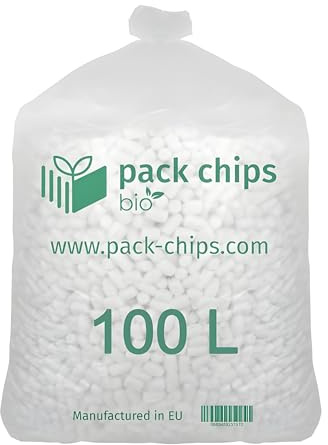 PACK CHIPS bio Verpackungschips Füllmaterial 100 L - Antistatische Polsterchips - Füllmaterial für Pakete - Verpackungsmaterial BIO - 100% Natürlich Abbaubar aus Stärke