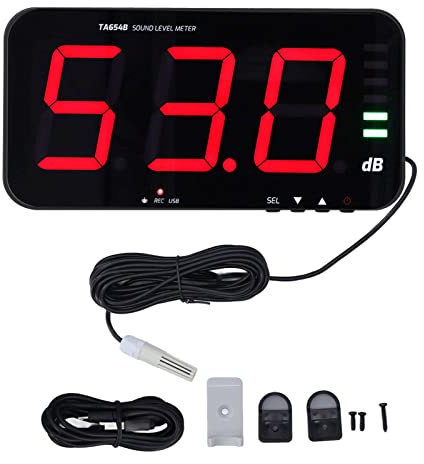 Jeffergarden Fonometro Digitale 13 Pollici con Ampio Display Funzione di Allarme Acustico di Temperatura per Uso Industriale in Ufficio Domestico
