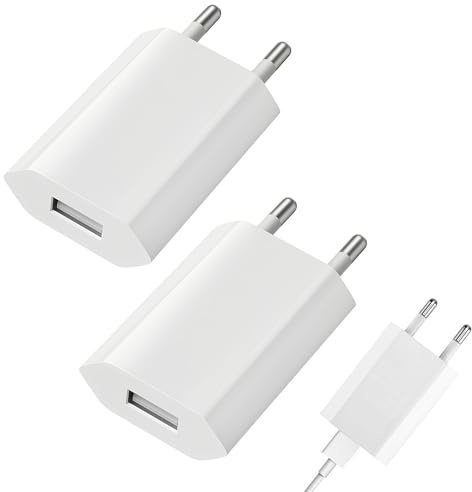 2 Stück USB Ladegerät Netzteil, 5V 1A Universal Ladestecker Stecker, Netzstecker Adapter, Adapter Steckdose Stromadapter Ladestecker kompatibel für Phone, iWatch, Kameras, Tablets, MP3, eBook