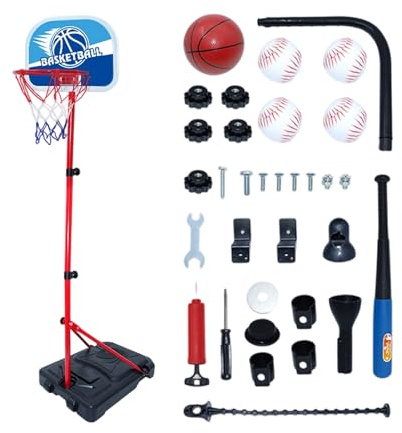 WJnflQN Basketballkorb - 4 In 1 Tragbarer Und Höhenverstellbarer Basketball-Ständer,Basketballkorb Für Kinder,für und Mädchen für Weihnachten und Geburtstag für Spielzimmer Garten Outdoor