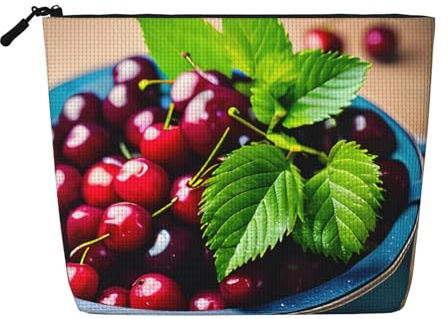 Seau avec plein de cerises, pochette quotidienne, sac à cosmétiques, faux chanvre, grand organisateur pour articles de toilette de voyage, résistant à l'eau