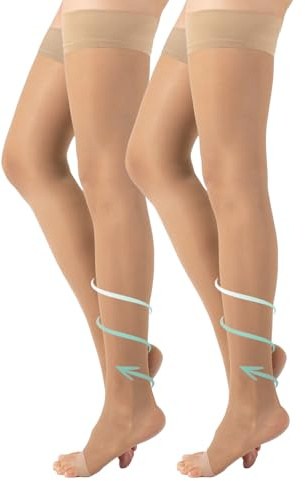 CALZITALY 1/2 par medicinska examen kompression hold ups | 15-21 mm/Hg stark kompression öppen tå stay-ups | svart, hud | S, M, L, XL | 140 DEN | Tillverkad i Italien, 2 par - hud, M