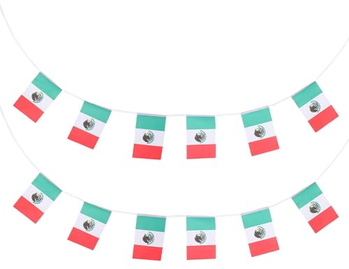 BESTonZON Guirnalda de Banderas de México 14x21 Cm, 20 Banderines Colgantes de Tela Resistente, Decoración para Exteriores E Interiores, Adecuado para Fiestas, Eventos Deportivos