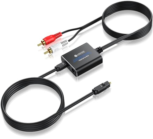 eSynic DAC Convertitore Ottico a RCA 192kHz Supporta Dolby AC-3, DTS e PCM | Compatibile con Dolby e DTS, Qualità Hi-Fi, Cavo RCA 1.1m Integrato, Adatattore Digitale Analogico, Plug & Play, Audio Stereo