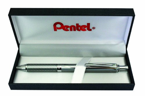 Pentel BL407-BOX EnerGel Liquid-Gel-Roller Sterling mit silberne Gehäuse, Strichstärke 0.35 mm, Kugeldurchmesser 0.7 mm, schwarz, 1 Stück (1er Pack)