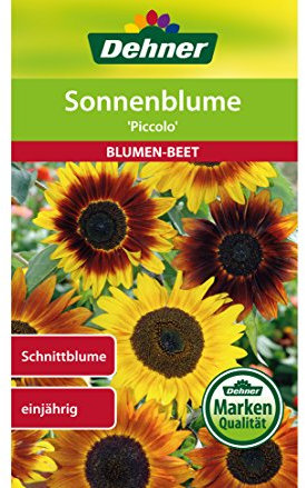 Dehner Blumen-Saatgut, Sonnenblume Piccolo, 5er Pack (5 x 3 g), 14.5 x 8.5 x 0.2 cm
