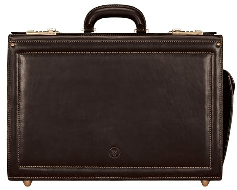 Maxwell Scott - Personalisierte Herren Luxus Leder Piloten Aktentasche mit Zahlenschloss - Handgefertigt aus italienischen Vollnarbenhäuten - The Varese Dunkelbraun