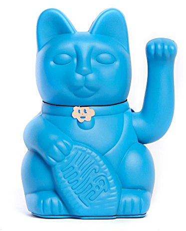 Gato de la Suerte Maneki Neko Lucky Cat con Pata Derecha en Movimiento Figura Decorativa Japonesa Original Pintada a Mano para Casa Negocio Oficina Entrada Regalo Amuleto AZUL PITUFO L (12x9x18cm)