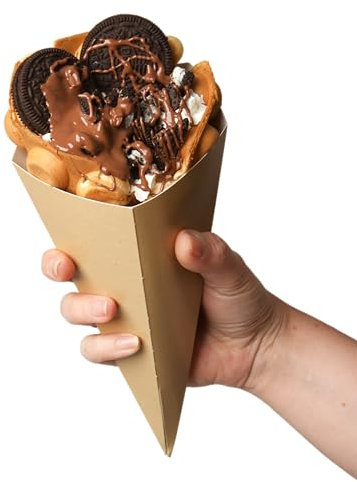 Sephra Recyclable Cardboard Bubble Waffle Pockets (Pack of 225) – Disposable Foldable Cone Holders for Takeaway Hong Kong Egg Waffle/Food Wraps/Fries (Pack of 225)