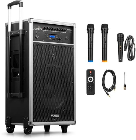 Vonyx ST180 Portable PA System with Bluetooth, CD Player, Wireless Microphones, Battery Powered Speaker for Events & Gatherings, Portable PA Speaker