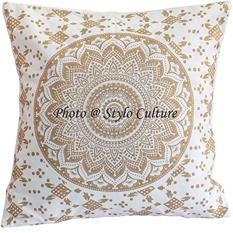 Stylo Culture Ethnico Fundas De Cojines Decorativos 40x40 cm Algodón Mandala Fundas Almohadones Sofa Dorado 16x16 Inch Impreso Cuadrado sobre Fundas De Almohadones para Cama - 1 Pc