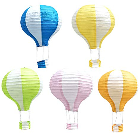 YeahiBaby Hängende Heißluftballon Falten Papierlaterne Deko Papier Lampions Hochzeit Dekorationen 5 STÜCKE 30 cm (Streifen)