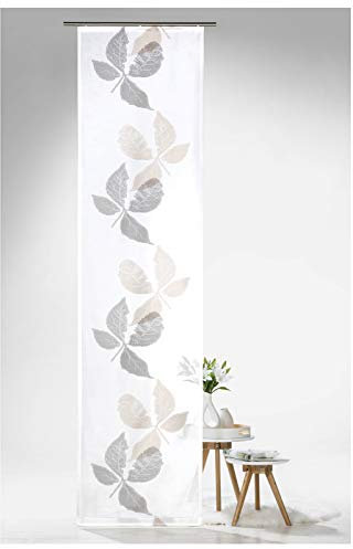 heimtexland ® Schiebegardine Batist Pure Nature Blätter 245x60 Flächenvorhang Schiebevorhang Transparent Weiß Grau Typ638