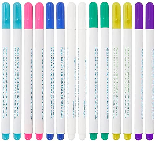 TIMESETL 14 Stück Wasserlöslicher Stift für Stoff, 7 Farben Markierstifte zum Kreuzstich Nähen Stickerei von Kleidungsstücken, Verschwinden Tinte