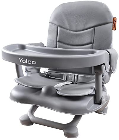 YOLEO Sitzerhöhung Stuhl Kind, Tragbarer Hochstuhl für Baby, nur 2 kg, Booster Sitz mit Sicherheitsgurt und Abnehmbarem Tablett und PU Kissen, Geeignet für Kinder von 6 bis 36 Monaten
