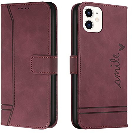 Trugox Handyhülle für Apple iPhone 12 / iPhone 12 Pro Hülle Klappbar Klapphülle mit Kartenfach Handytasche Handy Schutzhülle Tasche Leder Wallet Flip Case Slim Book Cover - Bordeauxrot