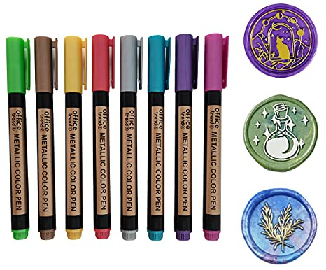 Amtol Set di 8 pennarelli metallici per sigilli di cera, decorazioni, pittura di libri, creazione di biglietti, metallo e vetro ceramico.