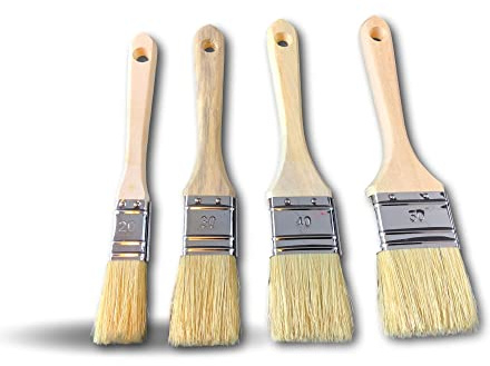 4 pinceaux plats type queue de morue | 50% soie 50% synthétique | Largeur 20-30-40-50 mm | Version très épaisse qualité pro | Vernir laquer lisser | Brosse plate et virole en acier | Kibros 4PINCSOI