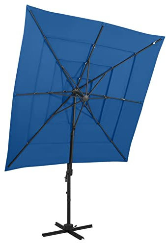 Catherinol Sombrilla de 4 niveles con poste, Parasol Terraza, Sombrilla Terraza Exterior, Sombrilla Jardin, Parasol Jardin, Sombrilla Playa, Parasol Excentrico, de aluminio azul 250x250 cm