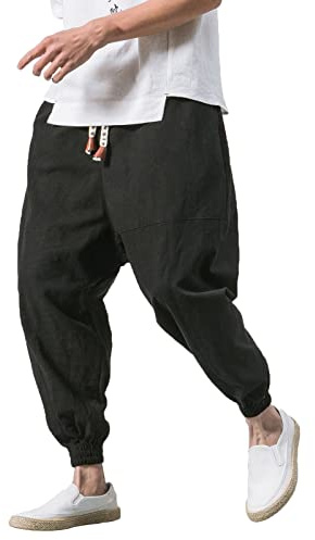 WXZZ Baggy Harem Pantaloni da uomo giapponesi per il tempo libero, in cotone e lino, casual, lunghi, leggeri, traspiranti, taglia M, L, XL, XXL, XXXL