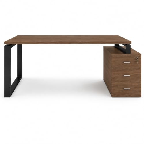 Genérico OFILIKE. Escritorio con Cajonera Montada Reversible, Marco Metálico Cerrado Negro, Home Office (180x80, Nogal)