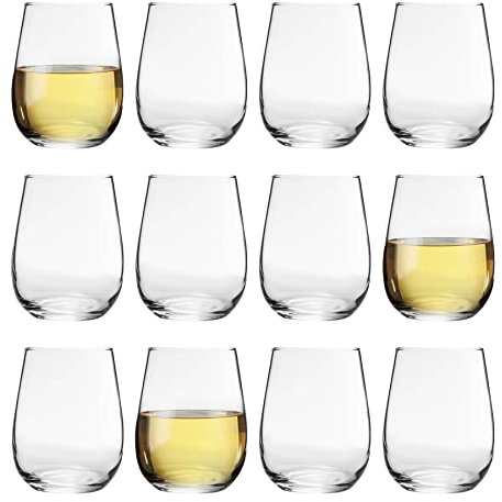 LAV 12x Clear 360ml Gaia Stemless White Wine Glasses - Large Kitchen Water Gin Cocktail Party Glass Tumbler Goblets Set